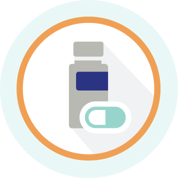 Descending bar chart icon and down arrow represents NUPLAZID® reducing hallucinations & delusions associated with PD psychosis