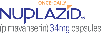 NUPLAZID® (pimavanserin) logo - once daily - 34 mg capsules 